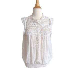 POETRY Antique Ivory Semi-Sheer Lace Sleeveless Blouse Vintage Inspired Large